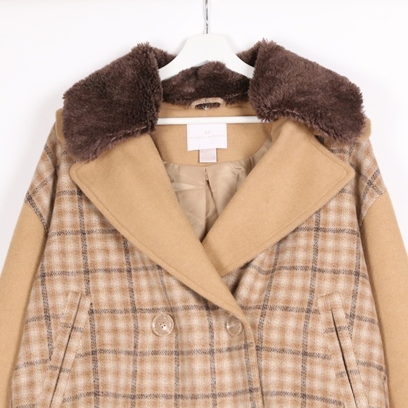 Rachel Parcell Double Breasted Plaid Jacket NWT Tan Iced Coffee Plaid - Picture 3 of 10